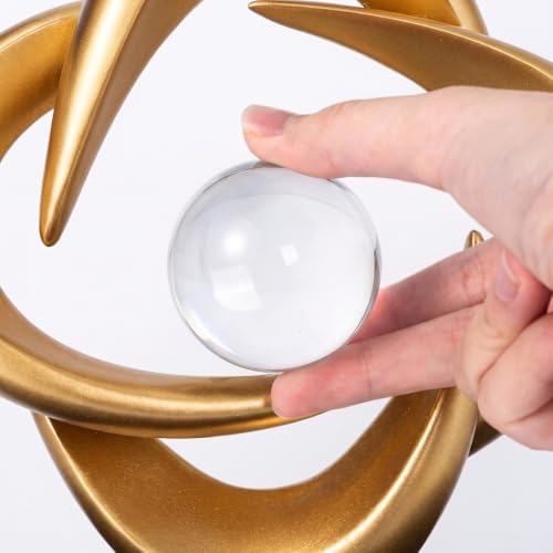 Modern Abstract Art Sculpture Gold Resin Statue with Crystal Ball - Image 2