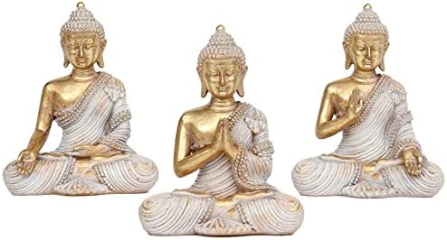 Buddha Statue for Home Decor Gold 4.3'' Set of 3-Small Buddha Statues for Zen Decor-Table Desk Spiritual Decor-Buddha Decor for Living Room-Indoor Buddha Gift for Relaxation, Meditation or Shrine by SUOEDD