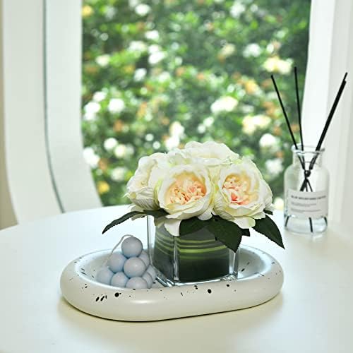 Artificial Peony Silk Flower Centerpieces Faux Floral Arrangement in Glass Vase for Home Wedding Table Decoration (Champagne) - Image 6