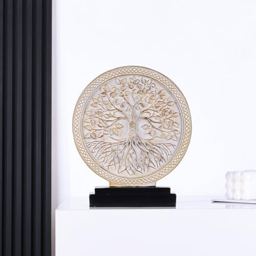 Tree of Life Sculpture, Round Decorative Resin Statue with Tree Relief Design, Modern Tabletop Home Decor Accent for Living Room Shelf, Mantel, Console Table and Office - Image 3