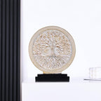 Tree of Life Sculpture, Round Decorative Resin Statue with Tree Relief Design, Modern Tabletop Home Decor Accent for Living Room Shelf, Mantel, Console Table and Office - Image 3