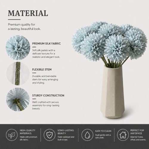 Mandy's 12pcs Artificial Blue Ball Chrysanthemum Flowers - Image 4