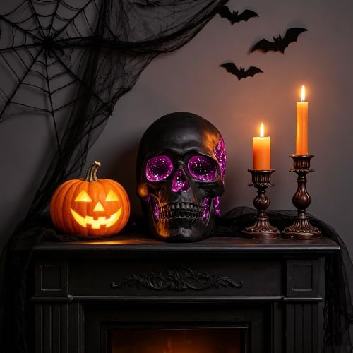 Black and Purple Resin Skull Figurine Statue. Good Gifts for Skull Lovers - Image 5