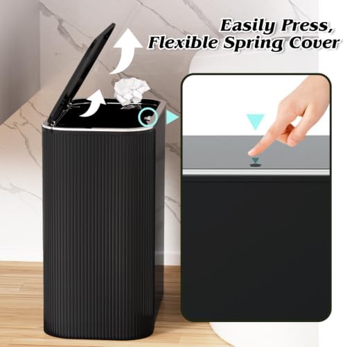 Black Bathroom Accessories Set, 3.5 Gal Trash Can with Press-Top Lid, Glass Bathroom Set, Soap Dispenser, Toothbrush Holder, Tumbler, Qtip Holders, Vintage Bathroom Sink Set Cute Bathroom Decor - Image 4