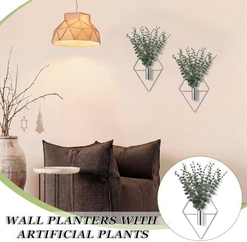 Jexine 4 Pcs Hanging Artificial Planters Wall Decor, Silver, Eucalyptus - Image 6