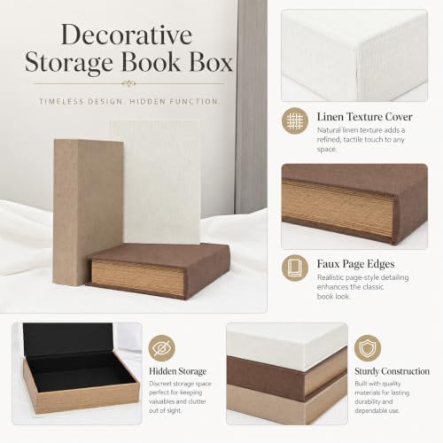 Decorative Linen Faux Book Storage Box Neutral Decorative Book Accent,12" - Image 4