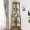 Tribesigns 70 inch Tall Corner Shelf, 5 Tier Modern Corner Bookshelf Bookcase Industrial Corner Ladder Shelf Plant Stand for Living Room, Kitchen, Home Office (Light Brown) by Tribesigns