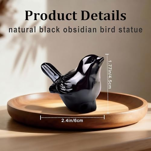 Black Obsidian Crystal Bird Figurine, Bird & Animal Home Decor - Image 2