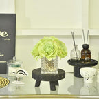 Silk Roses in Glass Vase with LED, Low Centerpiece for Table, Apple Green - Image 6