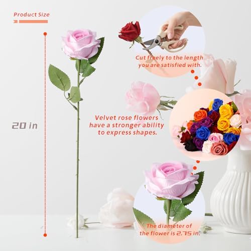 12 Pcs Artificial Rose Flowers, Silk Roses with Long Stems, Realistic Fake Roses for Wedding Centerpiece Party Home and Office DIY Decor, Pink - Image 2