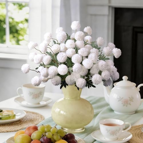 12 Pcs Artificial Mums with Long Stems 20 Inch White Faux Flowers for Vase - Image 4