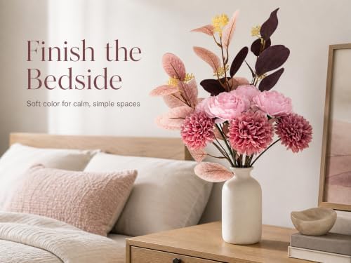Pink Silk Artificial Flower Arrangement with Vase, Mums Peony Eucalyptus - Image 2