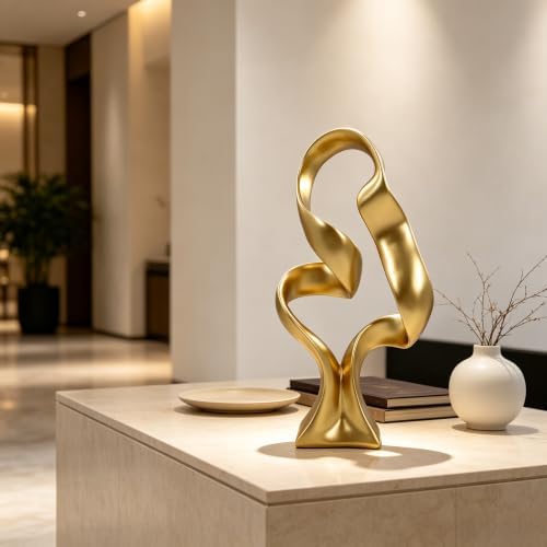 15" Modern Abstract Ribbon Decorative Sculpture, Knot Sculptures,Home Decor,Coffee Table Statues,Dining Living Room Desk Decor,Golden - Image 5