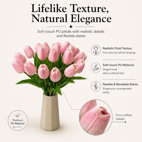 Mandy's 20pcs Artificial Peach Pink Tulips - Image 2