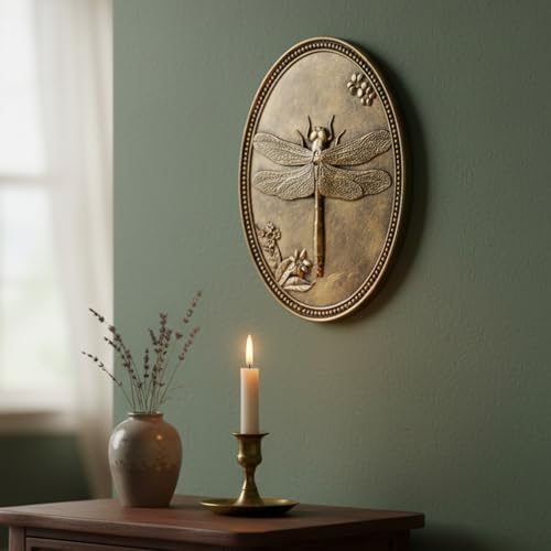 Vintage Dragonfly Wall Sculpture, Antique Wall Decor, Gold Wall Art, Hanging Decoration with Embossed Dragonfly Design, Vintage Decoration for Living Room Bedroom and Hallway, Housewarming Gift - Image 4