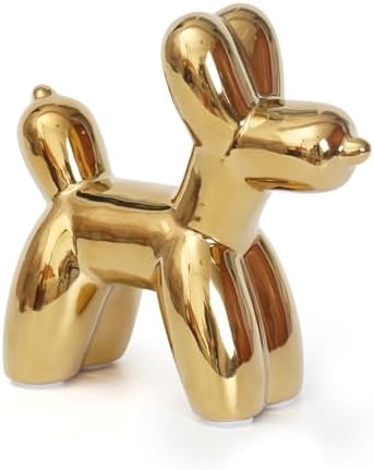 Notakia Large Golden Cute Ceramics Balloon Dog Statue Crafts Living Room Desktop Decorations,Handmade Modern Small Ceramic Animal Statue Ornament Home Decor Accents by Notakia