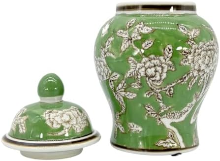 8" Ceramic Ginger Jar w/Lid - Classic Chinese Style Porcelain Jar Tea Storage for Home Decor Decorative Centerpiece Vintage Accent Antique Vase Jingdezhen (Green) - Image 4