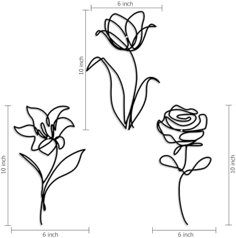 Metal Flowers Wall Art Set of 3, Farmhouse Minimalist Home Decoration - Image 3