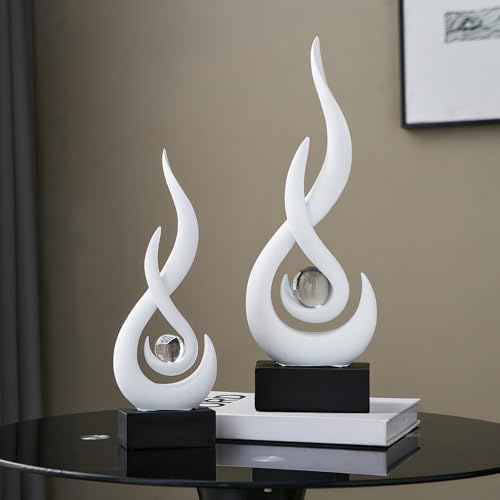 FJS White Abstract Flame Sculpture for Living Room Coffee Table Decor - Image 6