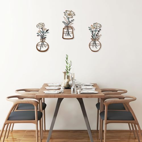 ARTINME 3 Pieces Metal Flowers Wall Arts - Rustic Farmhouse Decor Minimalist Flower Wall Decors for Living Room Bathroom Kitchen Bedroom Dining Room - Housewarming Gifts (Brown) - Image 5