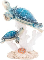 Sea Turtle Decor Figurine Blue Turtles Swimming on Coral Reef Base Beach House Coastal Decor by CornerMerchant