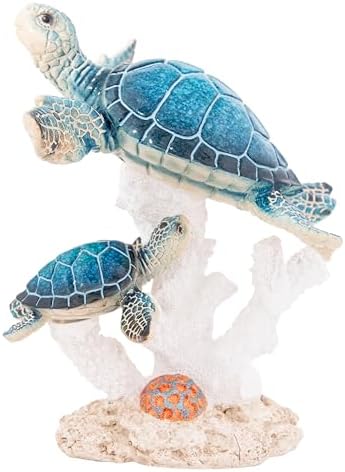 Sea Turtle Decor Figurine Blue Turtles Swimming on Coral Reef Base Beach House Coastal Decor by CornerMerchant