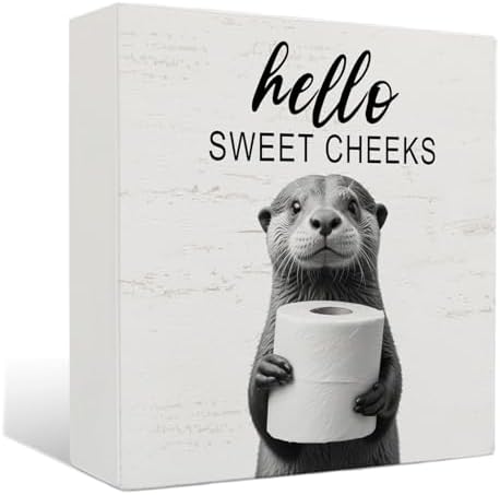 Funny Otter Bathroom Decor -Hello Sweet Cheeks Bathroom Decor, Otter Gifts Wooden Box Sign, Otter Gifts, 5 X 5 Inches by Unknown