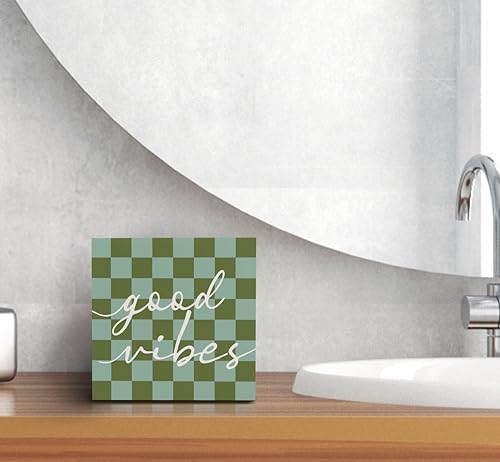 SRADMO Inspirational Wood Box Sign Desk Decor, Motivational Office Decor, Blue and Green Checkered Positive Theme Wooden Block Box Sign Decoration for Home Office Shelf Table Decorative Accessories - Image 6