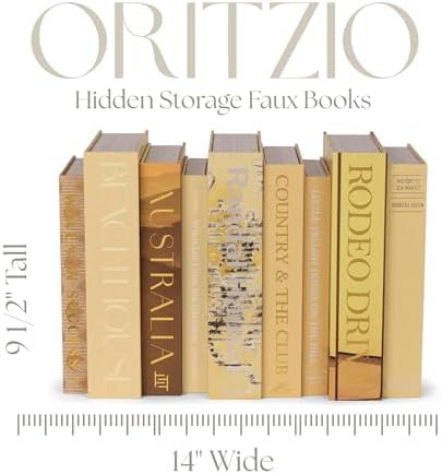 ORITZIO Yellow Faux Books Set of 9 - Hidden Storage Decorative Fake Books for Coffee Table, Home Staging, Interior Design & Fashion Accents & Beach House Accessories - Image 4