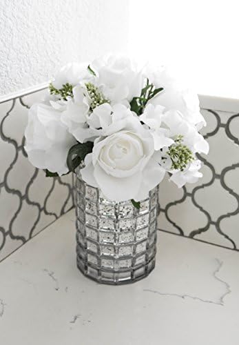 Admired By Nature Artificial Rose Hydrangea Flowers Bouquet, 9 Stems Faux Wedding Bouquet for Bride Bridesmaid, Centerpieces Floral Arrangement Home Decoration GPB8359-WHITE, White - Image 4