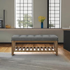 24KF Large Rectangular Upholstered Tufted Linen Fabric Ottoman Bench, Padded - Image 6