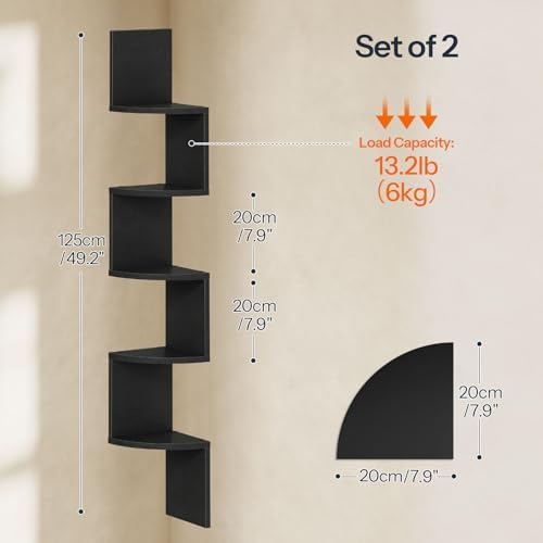 HOOBRO Corner Shelf Wall-Mounted, Set of 2 Floating Corner Shelves for Wall - Image 2