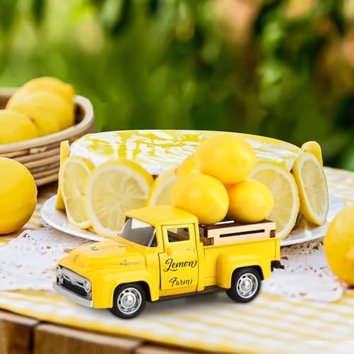 Lemon Truck Decor Vintage Metal Truck Tiered Tray Decor Lemon Party Decorations Summer Farmhouse Yellow Car with Mini Fake Lemons for Home Kitchen Tabletop Centerpiece Supplies - Image 3