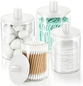 Glass Qtip Holder Dispenser - 4 Pack, Bathroom Decor and Organizer by Woonnuk