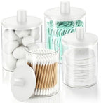 Glass Qtip Holder Dispenser - 4 Pack, Bathroom Decor and Organizer by Woonnuk