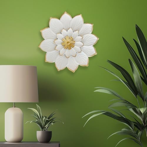 LIFFY 9.2“ White and Gold Metal Flower Wall Art, Modern Rustic Floral Decor for Indoor Living Room Bedroom Office Outdoor Garden Patio Yard - Image 6