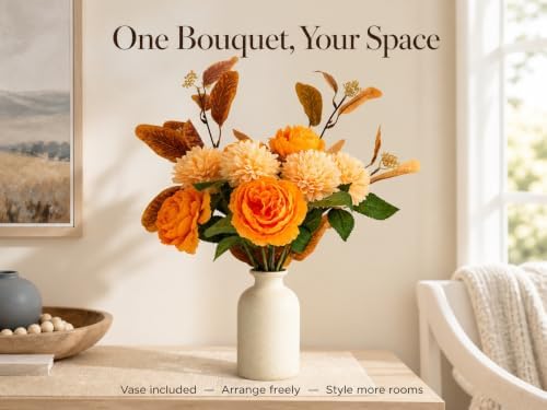 Artificial Flower Bouquet with Vase，Fake Flowers Peony Mums Eucalyptus - Image 7