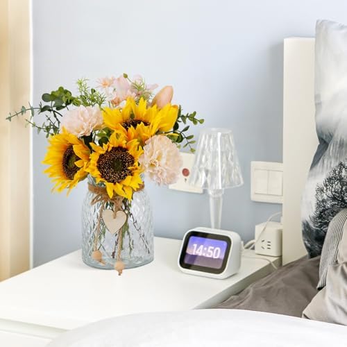 Leftover Fake Flowers in Vase, Artificial Sunflower Bouquets with Flower Arrangement Holder, Table Centerpieces for Dining Room, Faux Silk Sunflowers, Carnations and Tulips Arrangement - Image 5