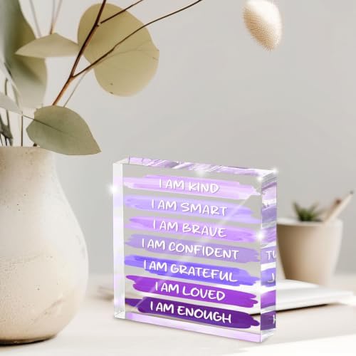 I Am Kind Acrylic Plaque 4x4in, Purple Accessories Motivational Desk Decor - Image 6