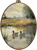dvhdajed Vintage Mallard Duck Oval Wall Art Decor, Rustic Farmhouse Ducks Framed Canvas Art, Rustic Cottagecore Mallard Duck Oval Wall Hanging Decor for Nursery Bedroom Living Room, 8.7x11.3 Inch by dvhdajed