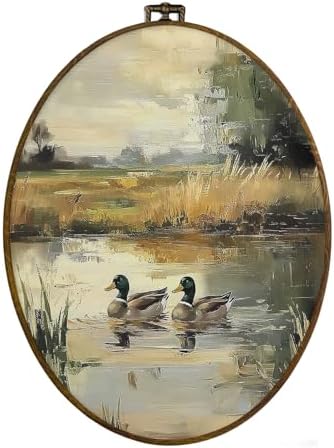 dvhdajed Vintage Mallard Duck Oval Wall Art Decor, Rustic Farmhouse Ducks Framed Canvas Art, Rustic Cottagecore Mallard Duck Oval Wall Hanging Decor for Nursery Bedroom Living Room, 8.7x11.3 Inch by dvhdajed