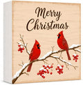 Christmas Decorations Merry Christmas Cardinal Birds Wood Box Sign by GUDIO