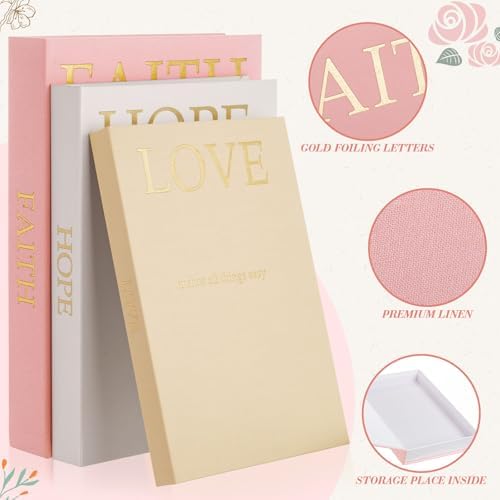 3 Set Linen Decorative Books with Beaded Garland, Classic, Light Pink - Image 4