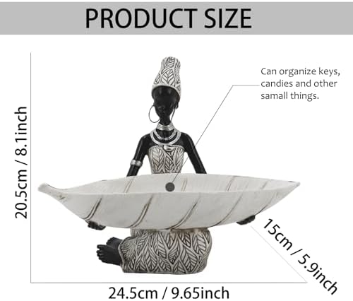 Lescafita African Woman Tray Figurine White Leaf Bowl Sculpture - Image 3