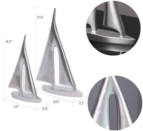 Modern Sculptures Home Decor, Silver Sailboat Decor Ornament, Boat Decorations Statue Decor, Art Sculptures and Statues, Sailboat Gifts Home Office Bathroom Shelf Decor Nautical Decor (2 Pack) - Image 5