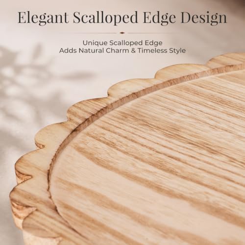 12 Inch Round Decorative Tray, Natural Paulownia Wood Scalloped Riser Tray - Image 3