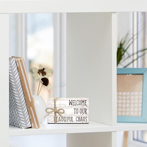 Ycyfckdr Decorative Wood Book Stack for Home, Welcome to Our Beautiful Chaos, Rustic Table and Living Room Bookshelf Farmhouse Decor (L70) - Image 5