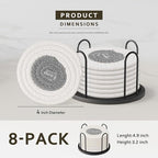 Lazebox Coasters Set of 8 for Drinks, 4 Inch Large Coasters for Coffee Table, Tabletop Protection for Hot & Cold Drinks, Versatile Coasters for Home Decor, Non-Slip & Easy to Clean, White with Grey - Image 2