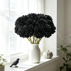 Tinsow 12PCS Halloween Artificial Flowers Black Faux Ball Chrysanthemum - Image 3