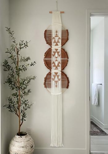 Macrame Wall Hanging Round Brown Handmade Wall Art Boho Decor 11.8"W*65"L - Image 4